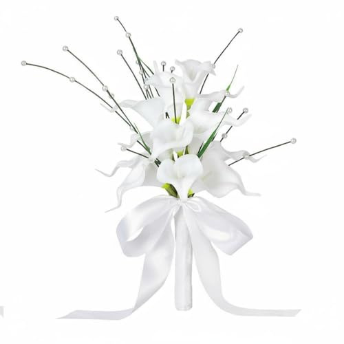 CarpNettore Bouquet da Sposa Calla Fiori Artificiali Matrimonio Mazzo Nozze Composizione Floreale Accessorio Nuziale con Petali Opachi per Scatti Chiari E Manico