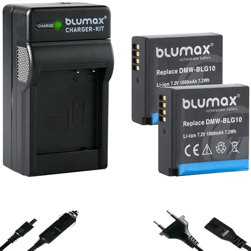 2X Blumax Batterie 1025mAh + Chargeur Compatible avec Panasonic DMW-BLG10 e pour Lumix DC GX9 TZ202 TZ91 DMC TZ101 TZ81 GF6 GX7 GX80 LX100 G110
