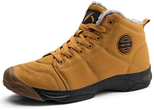 Axcone Stivali Uomo Donna Invernali Impermeabili Trekking Outdoor Caldo Cotone Scarpe Piatto Caviglia Stivaletti Neve - Marrone 44EU