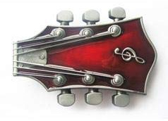 eeddoo® Gürtelschnalle - Gitarre Bordeaux Rot - Music Guitar Buckle (für Wechselgürtel für Damen und Herren | Belt Frauen Männer Musik Rock n Roll Pop Heavy Metal Oldschool Metall Western Trucker)