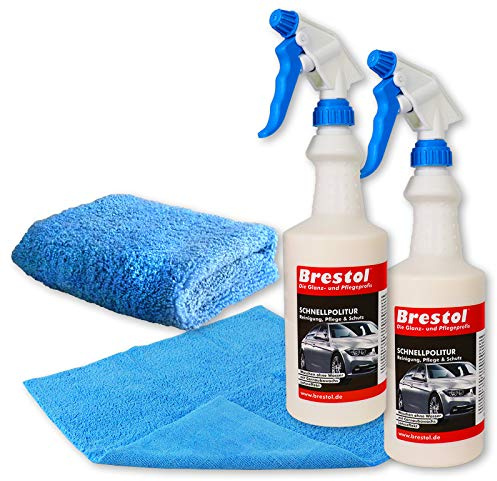 Brestol GFK-POLITUR 2x 750 ml + 2x Poliertuch (7554.3) - Waschen ohne Wasser Autolack Schnellreiniger Folienreiniger Carnaubwachs HM10 Ultraclean Schnellpolitur