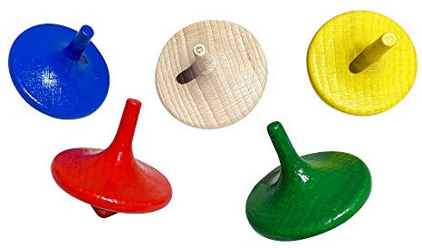GICO Bunte Holzkreisel - Kinder Holz Kreisel Set mit 5 bunten Kreiseln H 4,0 cm, D 3,5 cm 6472