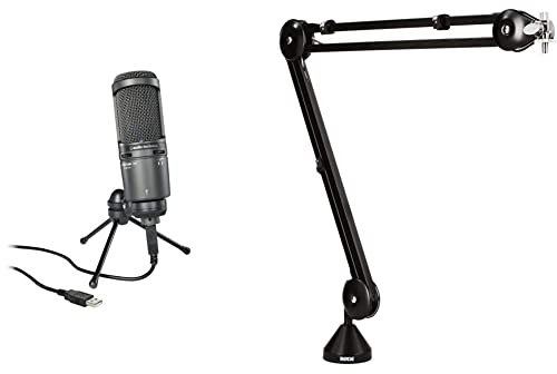 Audio-Technica AT2020USB+ Cardioid Condenser Microphone (USB connection) for voiceover, podcasting, streaming and recording & RØDE PSA1 Professional Studio Arm