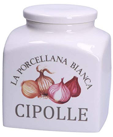 La Porcellana Bianca – Aufbewahrungsdose für Zwiebeln aus Porzellan – Aufbewahrung, Gläser und Behälter – Gläser für Küche – Porzellan – 3500 cc; 15 x 15 x 20 cm