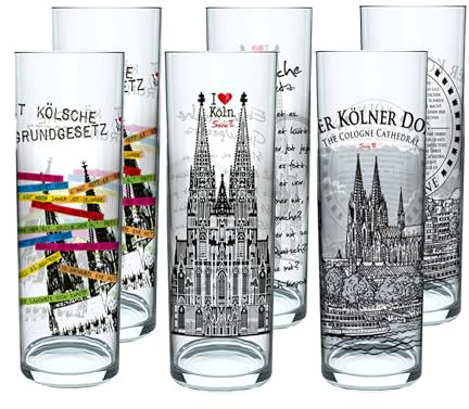 3forCologne Kölschglas - Juego de 6 vasos de cerveza (0,2 ml, 0,2 ml, con texto impreso), diseño de barras de Colonia
