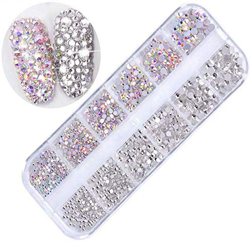 1440 Pezzi Nail Art Brillante Strass Decorazioni Adesivi Nastro Decorazioni Strass 3D Argento Colorate Brillantini Strass Unghie Francese Manicure DIY Abbellimento Decorazioni (G)