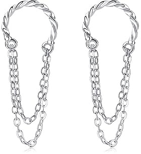 Reffeer Manschetten-Ohrringe aus massivem 925er-Sterlingsilber, Kette, Knorpelwickel, für Damen und Mädchen, minimalistische Manschetten-Ohrringe, kein Piercing