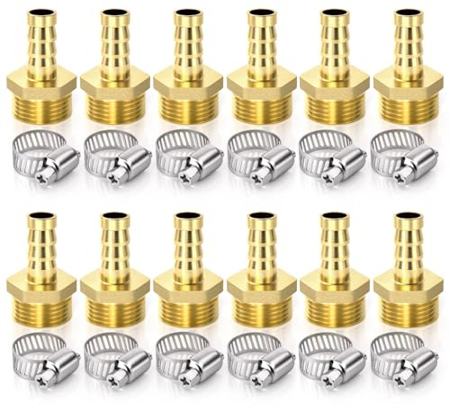 Bwintech 12 Pezzi Raccordi Portagomma, 1/2 BSP Maschio x 10 MM Connettore Portagomma con 12 Morsetti