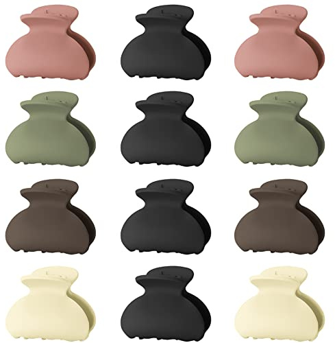 Lolalet 12 Stück Kleine Haarklammern Haarspange 4cm Mini Haarkrallen Spinnen Hair Clips für Frauen Mädchen Kinder Dicken Dünnen Feinen Frisur Klemmen Stark Stilvolle Acryl Banane Clip -Matt