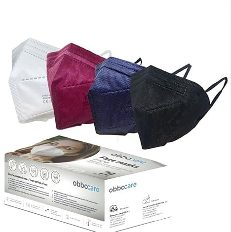 Obbocare - Mascarillas FFP2 Con 5 Capas. Mascarilla FFP2 Homologada Con Certificado CE. Blanco, Burdeos, Negro y Azul marino. Envasadas Individualmente. Fabricadas En España. 20 Uds. 5 De Cada Color