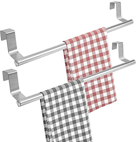 GZkushi 2 Pièces Barre Torchon Cuisine, Porte Torchon de Bain sans Percage avec des Coussinets, Convient pour La Cuisine, La Salle de Bain Etc(36cm, Argent)