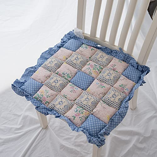 vctops Lace Patchwork Chair Pad Cushion with Ties, Elegant Ruffle Edge Decorative Cushions Farmhouse Floral Pattern Square Seat Cushion for Kitchen Dining Room Office (Type G,16x16)