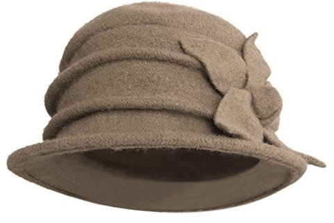 LAEMILIA Damen Vintage Bucket Hut elegant Wintermütze Glockehut Beret Wollmütze mit Blumen Trilby Hut Kirchenhut Stil A Khaki Einheitsgröße