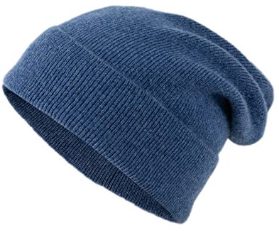 Lallier Unisex-Mütze aus 100% reinem Kashmir, gerippte Mütze mit Bündchen, warm, weich, mit Geschenkbox für Damen und Herren (Navy blau)
