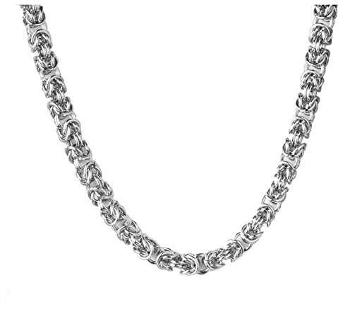 KnBoB Halskette Kette 60 CM, Byzantinische Kette 8MM Silber Edelstahl Herren Königskette