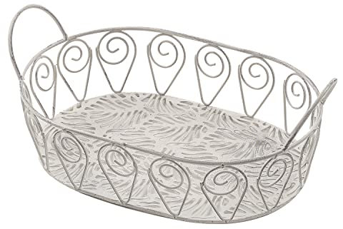 Mojawo Deko Metallschale Obstschale Metallkorb Tischdeko Obstkorb Schale Korb Metall oval L37xB23xH14cm Antik Weiß