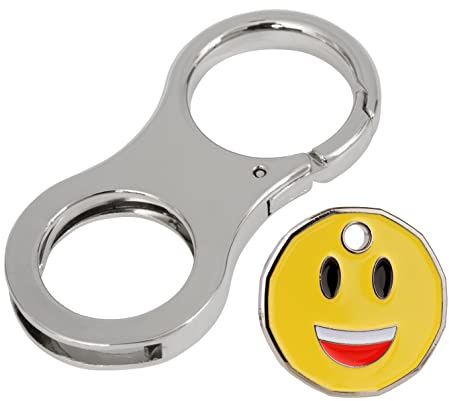 Coin Clip Key Ring Trolley Token Metal Holder Keyring For New and Old £1 Coins, €1. With Happy Emoji trolley Tokens