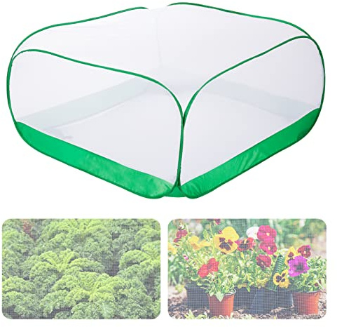 Pop Up Garden Netting for Square Raised Beds - 3.3'L x 3.3'W x 1.65'H Ultra Fine Mesh Net Plant Cover with 4 Stakes, Protection for Vegetables Fruit from Birds Pests