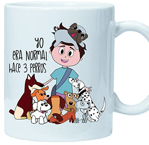 El Cajon Friki Tazas Originales de café y desayuno para Regalar a Amantes de los Perros Yo Era Normal hace 3 perros - Hombre - Cerámica 350 ml