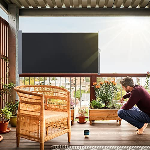 Gimisgu Seitenmarkise Ausziehbar, 140x300cm Wandmarkise Balkon Sichtschutz Markise, Sonnenschutz Windschutz für Terrasse, Balkon, Garten, Anthrazit