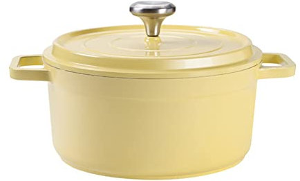 Cast Aluminium Induction-Safe Non-Stick Casserole Dish with Lid - 4.6 Litre Lightweight Casserole Dish, Aluminium Pot Dutch Oven, Casserole Pot with Handles Yellow 24cm