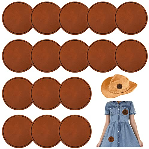 30 Stück Leer Aufnäher Kunstleder, Rund Leder Aufnäher mit Klebstoff, Lederflicken zum Aufbügeln für Hüte, Mützen, Kleidung, Taschen, Rucksäcke (Khaki)
