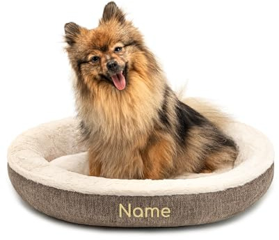 lionto Hundebett Rund in Donut-Form, Ø 55 cm, Braun, personalisiert