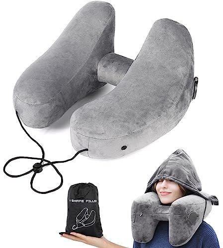 Czemo Almohada de Viaje Cojin Cervical Inflable, Inflable Rápido, Soporte de Cabeza para Adultos Viajar Coche, Avión, Tren, Gris