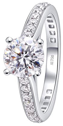 Epinki Echter Schmuck Ring Weißgold 14K 585, Solitärring Eheringe mit Moissanit 0.5ct, Rundschliff, Au585 Gold Trauringe für Damen, Weißgold, Gr.53