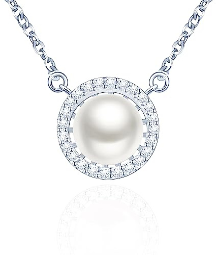 Yumilok Kette Damen Halskette Collier 925 Sterling Silber mit Zirkonia Perle Anhänger für Damen Valentinstag