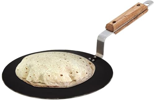 PANCA Iron tawa for Roti,Chapati,Dosa Loha Tawa with Wooden Handle Premium, 100% Toxin-Free, Long Lasting, Black