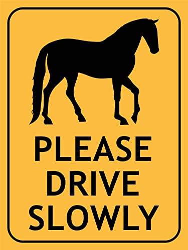 Pferde Fahren Bitte Langsam Warnschild Sicherheitsmarkierung Blechschild Metall Wanddekoration Für Draußen Innen 20X30cm