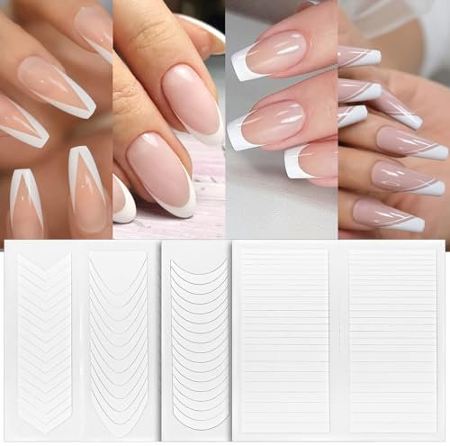 Lot de 1638 pochoirs French Nails - 36 feuilles - Pour ongles en gel - Guides autocollants French Tip Guides - Conseils pour décoration DIY - Pochoirs et outils