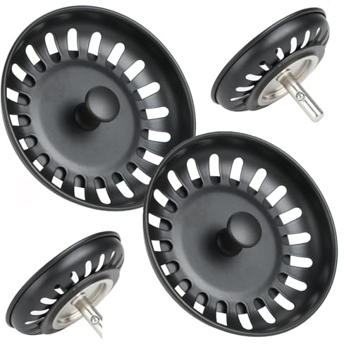 Universal Bathroom Sink Plug, 2Pack Stainless Steel Push Style Plug | Sink Plug Strainer, Plug for Bathroom Sink Hair Catcher for Bathtub Shower (Diameter 78mm) (Black)
