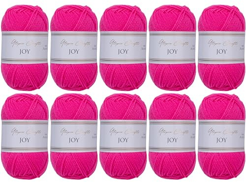Utopia Crafts JOY Uni Strick- und Häkelgarn, Weich, Pflegeleicht, 100% Polyacryl, 10x 50 g Knäuel, 150m (Heißes Rosa)