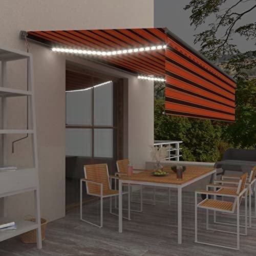 Überdachung haustür Balkon überdachung Terrassenmarkise Gelenkarmmarkise Einziehbar mit Jalousie LED 5x3 m Orange BraunGeeignet für Terrassen, Balkone, Veranden