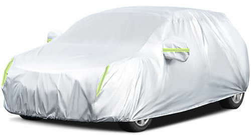 LOETAD Telo Copriauto, Felpato Impermeabile Antipolvere Anti UV Anti Vento 435 x 180 x 160cm Telo per Auto a 2 Volumi Universale Interno in Cotone - Argento