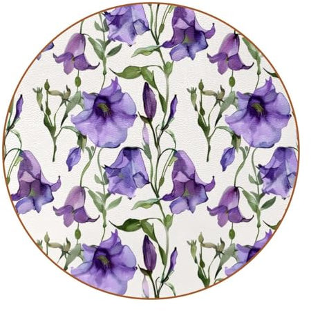 Eslifey Getränkeuntersetzer – Glockenblumen, violettes Muster, Keramik-Getränkeuntersetzer mit Leder, 6-teiliges Set