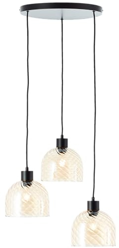 Lightbox Rondell Hängelampe | 150 cm Höhe, Ø 51 cm | Vintage Pendelleuchte | Rondell Hängelampe | 150 cm Höhe, Ø 51 cm | Vintage Pendelleuchte mit bernsteinfarbenen Glas Lampen-Schirmen & kürzbarem