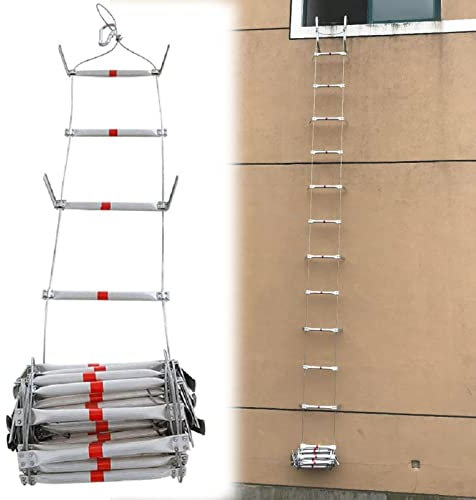 PNAJFUEL Strickleiter,Sicherheitsleiter Aluminium-Legierung Stahldraht Weiche Leitern, Faltbar Notfall Feuer Flucht Strickleiter/26Ft/8M