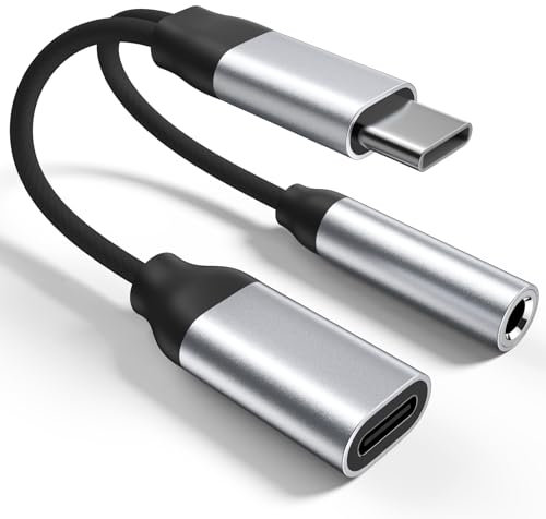 Adaptador USB C a Jack 3,5 mm （2 en 1） con Carga Rápida 60W y Audio Hi-Fi, Compatible con iPhone 15/15 Pro MAX, Samsung Galaxy S24/S23/S22 Ultra, iPd Pro, Huawai P50/P40, Xiaomi,Pixel