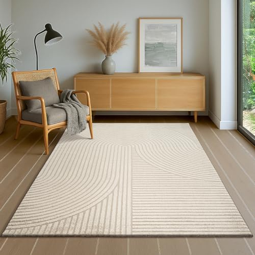 the carpet Everest - Moderner Kurzflor Teppich Hoch-Tief-Struktur, 3D-Effekt, weiche Oberfläche und hohe Flordichte, ideal für Wohnzimmer & Schlafzimmer, Panglao Design, Beige, 160 x 230 cm