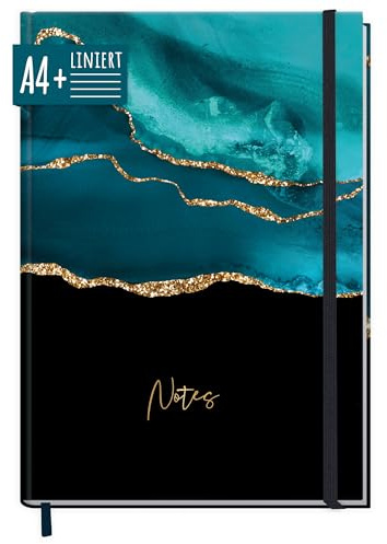paper&you® Notizbuch liniert A4+ mit Gummiband Shiny Teal 156 Seiten, 78 Blatt - liniertes Notebook, Journal, Skizzenbuch, Tagebuch - nachhaltig & klimafreundlich