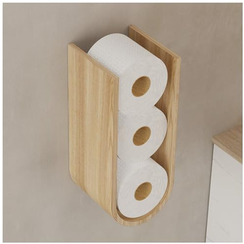 Toilettenpapierhalter Mehrere Rollen, Schwebendes Regal, Esche | Nachhaltiges Holz, minimalistisches Design, Aufbewahrung für kleine Bäder, auch für Deko, ca. 35x18x14 cm
