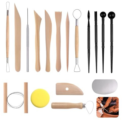 Megcdtr Töpferwerkzeug Set, 17 Stück Keramik Werkzeug, Modellierwerkzeug Ton, Keramik Schnitzen Werkzeug, Clay Keramik Sculpting DIY Grabstichel Kit für Modellbau Schnitzarbeiten Kerzenherstellung