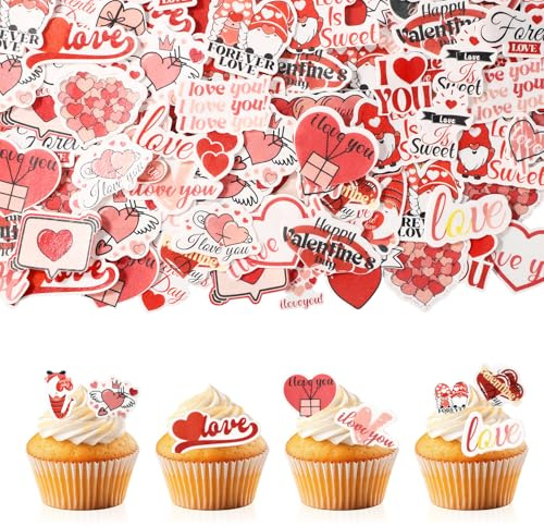 280pz Commestibili Topper per Cupcake di San Valentine, Decorazioni per Torte in Carta di Riso Appiccicosa Commestibili Gnome Cuore Topper per Torta per Matrimonio Fidanzamento Festa(40 Stili)