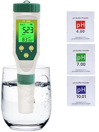 Digitales pH Messgerät 5 in 1 PH/TDS/SALT/EC/TEMP Messgerät mit LCD Display für Reservoir Tank Wasser DWC Aeroponic Garten Indoor Outdoor Growing