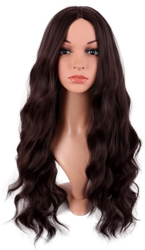 MapofBeauty 70 cm Länge Wavy Lockige Party Cosplay Perücke, Dunkel Braun | 28 Zoll Perücke, Ersatz Perücke, Synthetische Faser