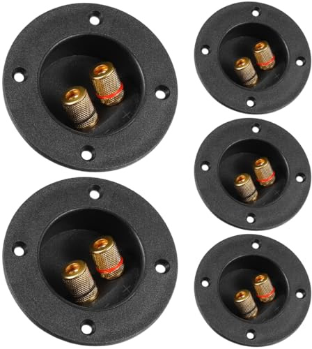 DIYEAH 2-Way Speaker Terminal Round Spring Cup Connectors 5 Pack Black | Gold-Plated Contacts, Secure Screw Terminals, Diy Speaker and Subwoofer Boxes Hifi Audio Diy