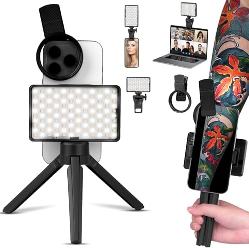 120LED Tattoo Light Kit with CPL Polarized Filter Lens, Selfie Phone Light with Clips and Tripod, Alix Earle Lighting, Tattoo Equipment and Supplies for Tiktok Taking Tattoo Photos Remove Glare
